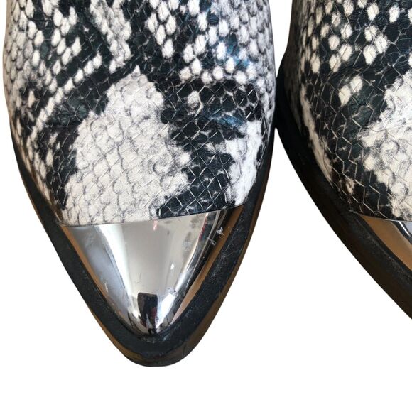 Steve Madden Leather Snakeskin Pointed Silver Toe Ankle Boots Block Heel Sz 5.5 - Picture 4 of 8